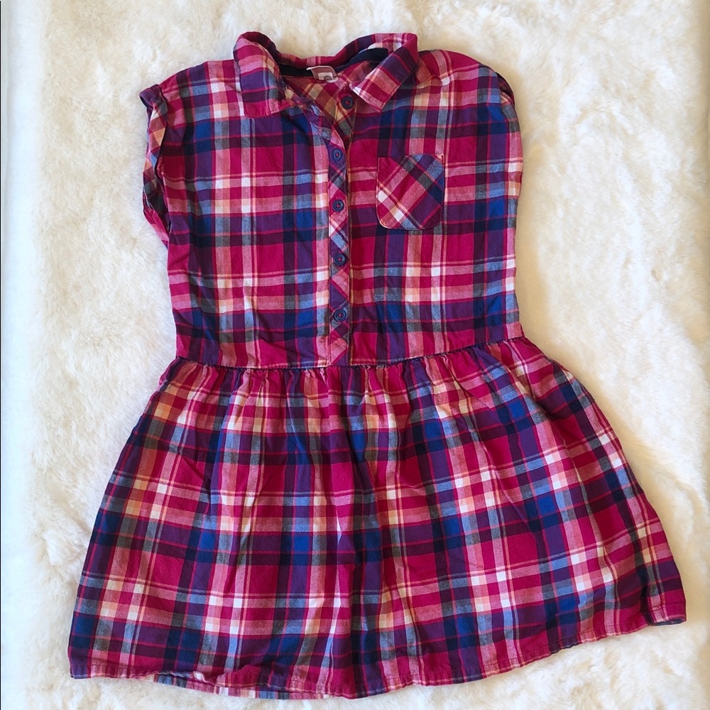 Cat and Jack Girls Pink and Blue Plaid Button-Up Dress Size S 6/6X